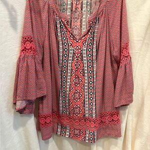 1X Crown & Ivy Bohemian Pink Patterned Women's Top